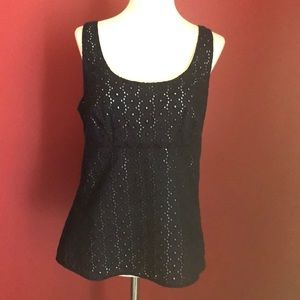 Ann Taylor Loft Petites Navy Eyelet Blouse 8p